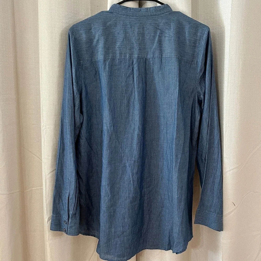 J. Jill Pintuck Tunic Womens M Blue LS Textured Stripe Casual Top Coastal Chic